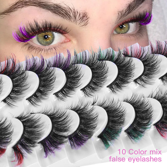 6D Fox Eye Color Lashes - 10-Pair Set