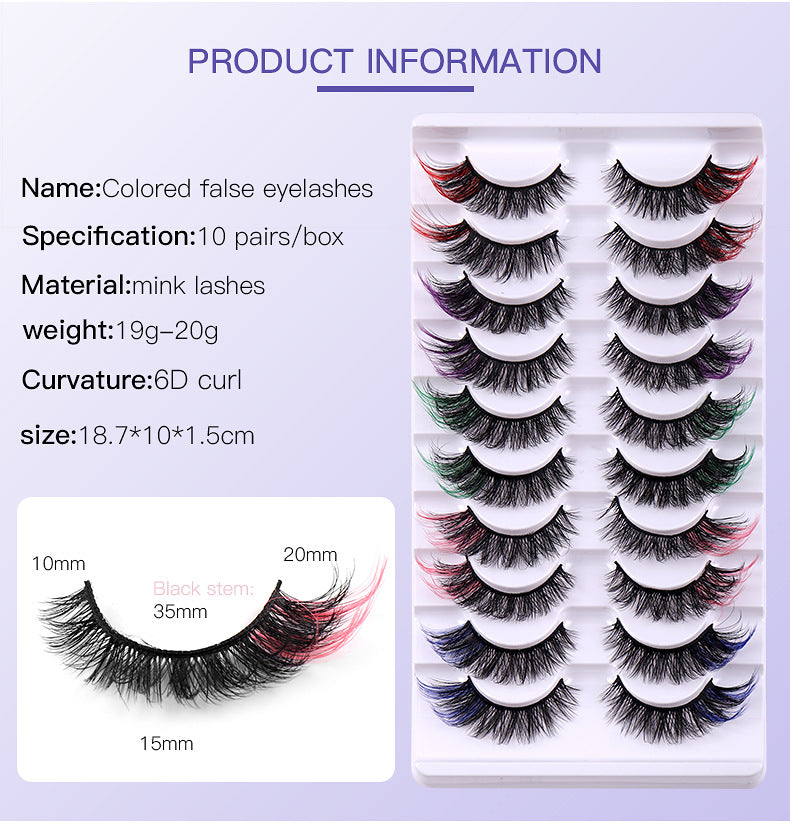 6D Fox Eye Color Lashes - 10-Pair Set